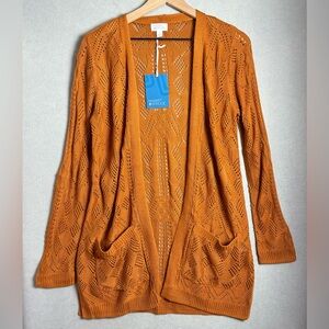 Market & Spruce Women’s Mustard Yellow Knit Cardigan Sweater with Pockets size S